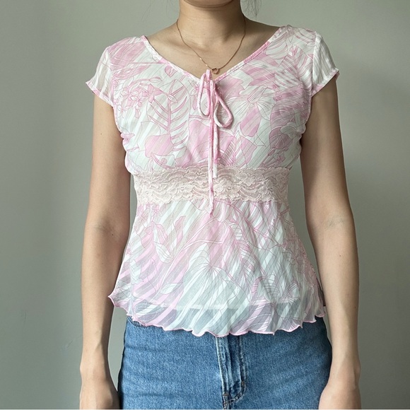 Tops - Y2K Floral Pink Top